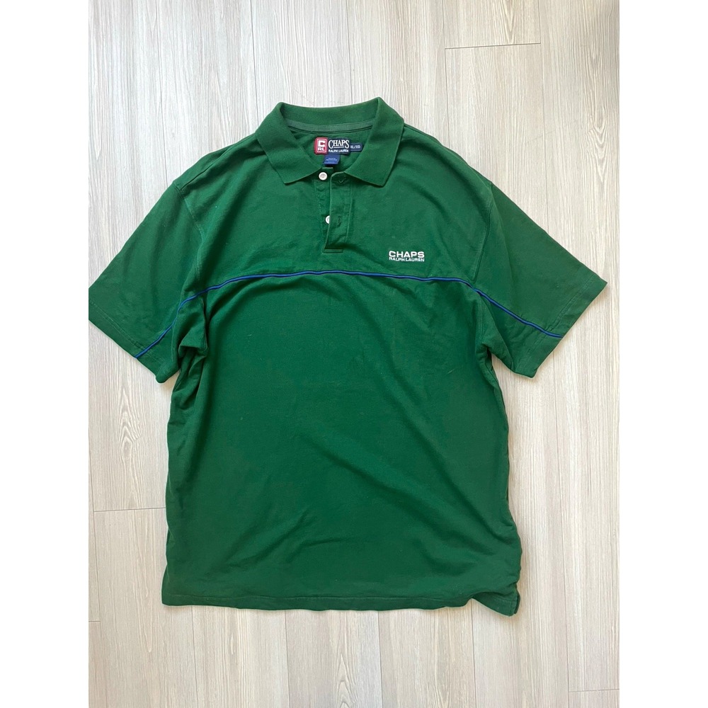Chaps Ralph Lauren Men's Sz XL Green Blue Stripe Short Sleeve Polo Shirt Preppy